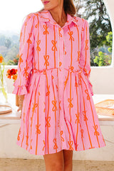 Pink Bowknot Striped Printed Tiered Ruffled Mini Shirt Dress Mini Dresses JT's Designer Fashion