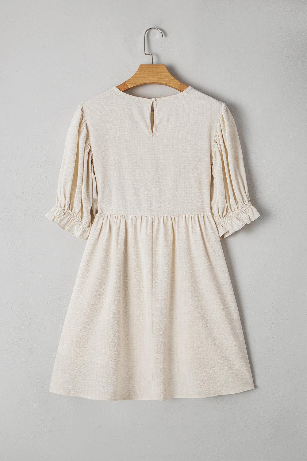 White Textured Ruffled Puff Sleeve Loose Dress Mini Dresses JT's Designer Fashion