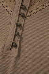 Chestnut Anglaise Broider Ribbed Long Sleeve Top Long Sleeve Tops JT's Designer Fashion