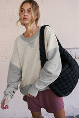 Light Grey Color Block Thumbhole Sleeve Drop Shoulder Sweatshirt Sweatshirts & Hoodies JT's Designer Fashion