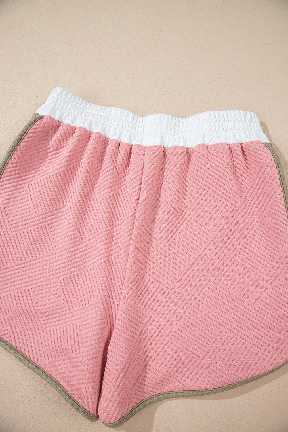 Pink Textured Colorblock Patchwork Tee Two Piece Shorts Set Short Sets JT's Designer Fashion