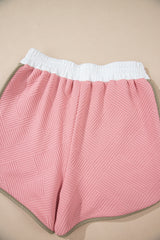 Pink Textured Colorblock Patchwork Tee Two Piece Shorts Set Short Sets JT's Designer Fashion