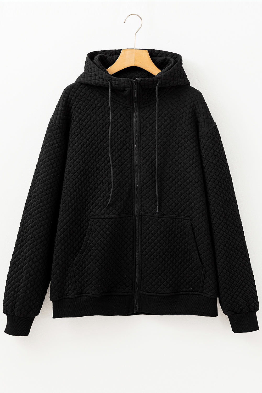 Black Quilted Side Pockets Zipper Hooded Jacket Jackets JT's Designer Fashion