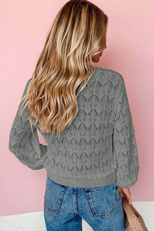 Gray Lightweight Buttoned Front Crochet Cardigan Cardigans JT's Designer Fashion
