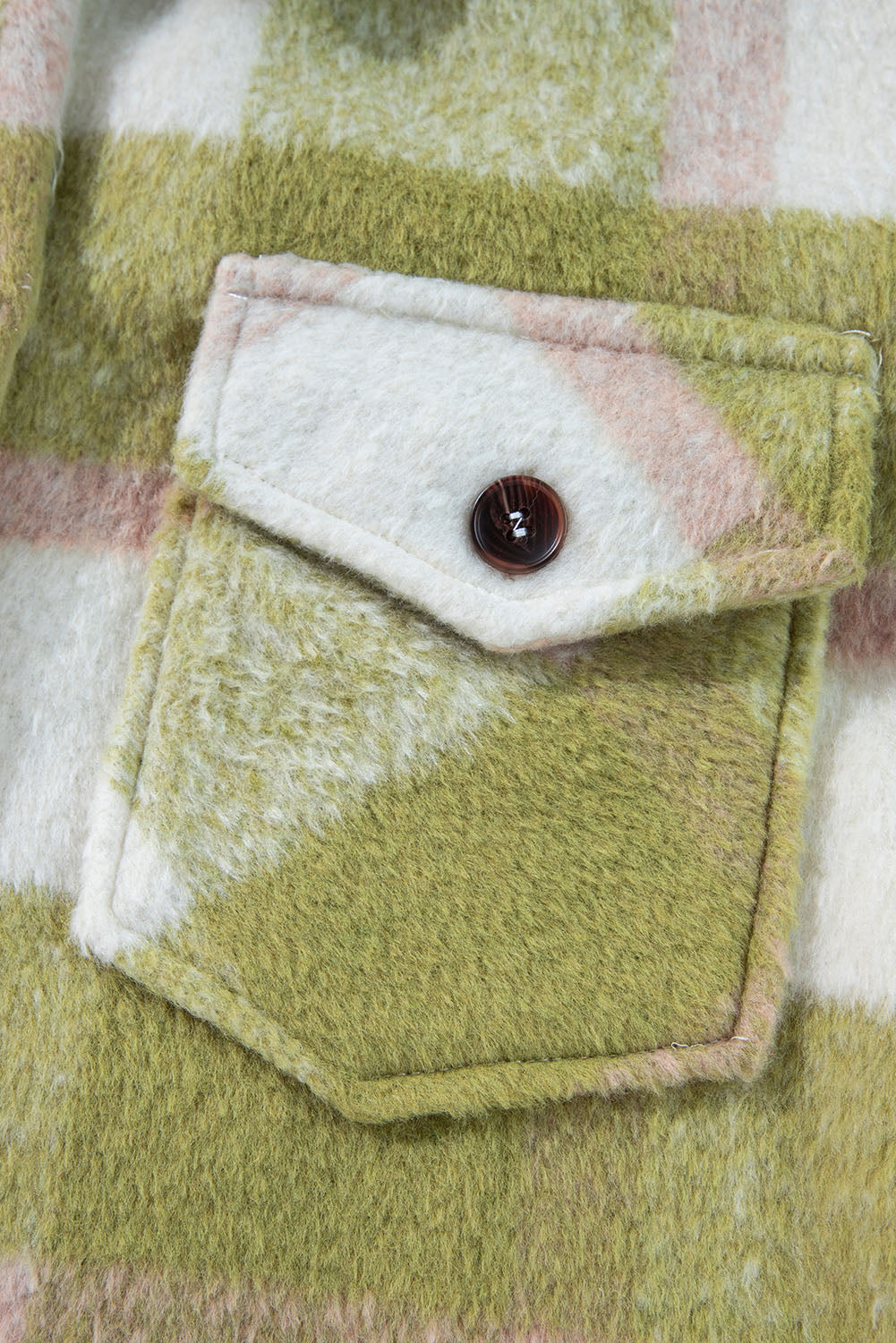 Sage Green Plaid Print Buttoned Flap Pockets Baggy Shacket Plaid Shackets JT's Designer Fashion