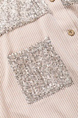 Parchment Sequin Patch Chest Pocket Corded Shacket Jackets JT's Designer Fashion