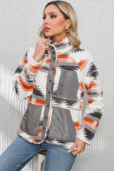 Multicolour Aztec Fleece Patchwork Snap Button Jacket Jackets JT's Designer Fashion