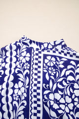 Dirty blue Shirred Waist V Neck Sleeveless Floral Print Long Dress Dresses JT's Designer Fashion