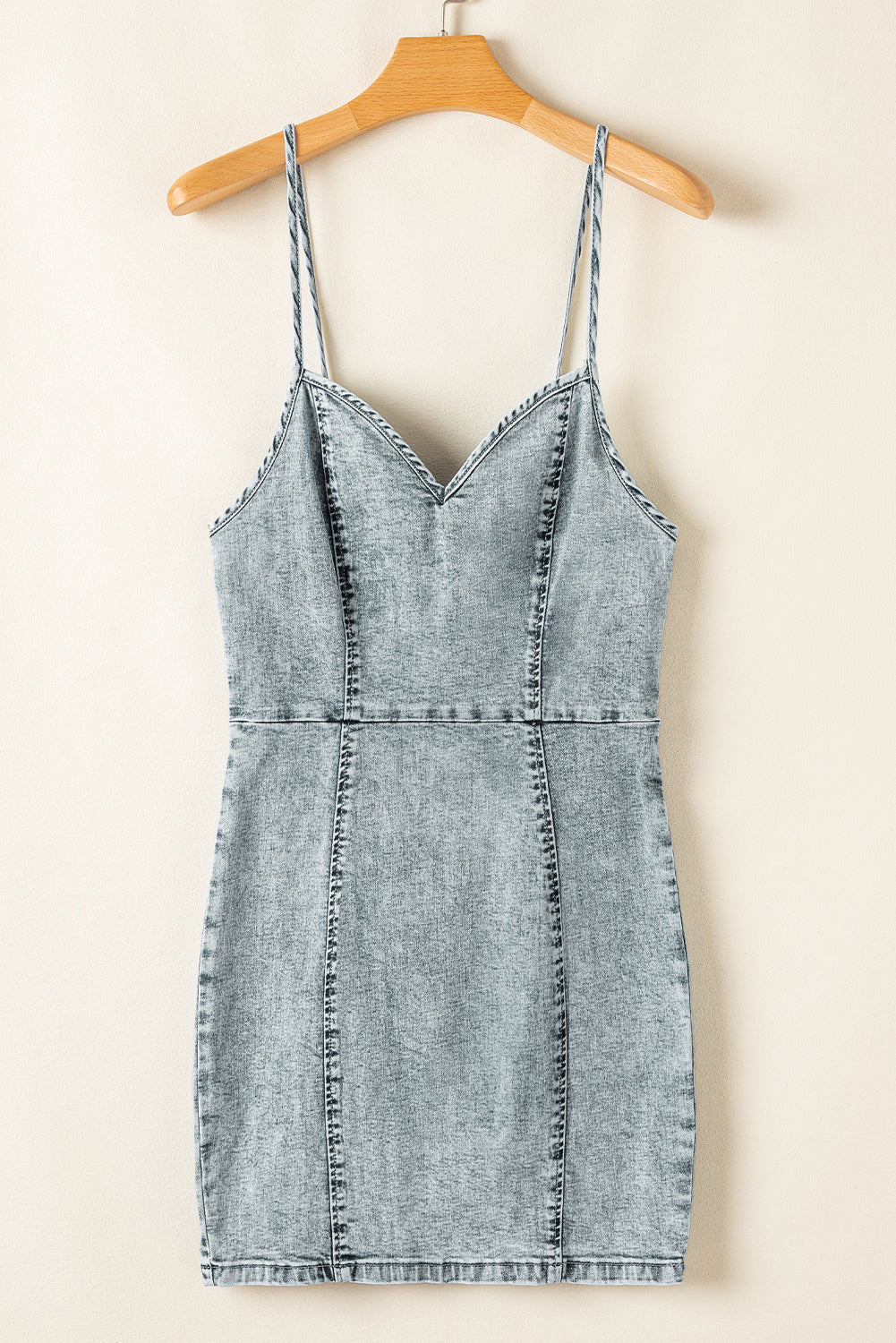 Beau Blue Sleeveless V Neck Back Zipped Denim Dress Mini Dresses JT's Designer Fashion
