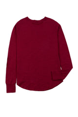 Fiery Red Solid Crew Neck Long Sleeve Top Long Sleeve Tops JT's Designer Fashion