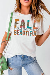 White FALL BEAUTIFUL Leopard Print Short Sleeve T Shirt Graphic Tees JT's Designer Fashion