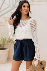 Blue Cotton Gauze Paperbag Shorts Casual Shorts JT's Designer Fashion