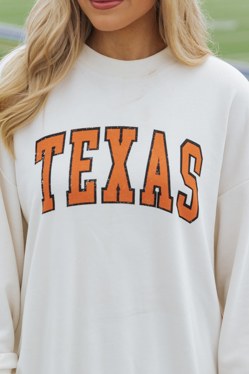 White TEXAS Graphic Drop Shoulder Crewneck Sweatshirt Graphic Sweatshirts JT's Designer Fashion