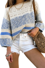 Light Blue Open Stitch Puff Sleeve Sweater Sweaters JT's Designer Fashion