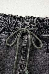 High-rise Drawstring High Waist Casual Denim Shorts with Pockets Denim Shorts JT's Designer Fashion