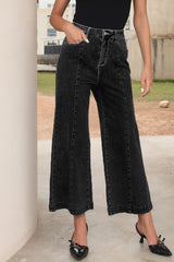 Black Plain Seam Detail Flared Bottom Ankle Length Jeans Jeans JT's Designer Fashion