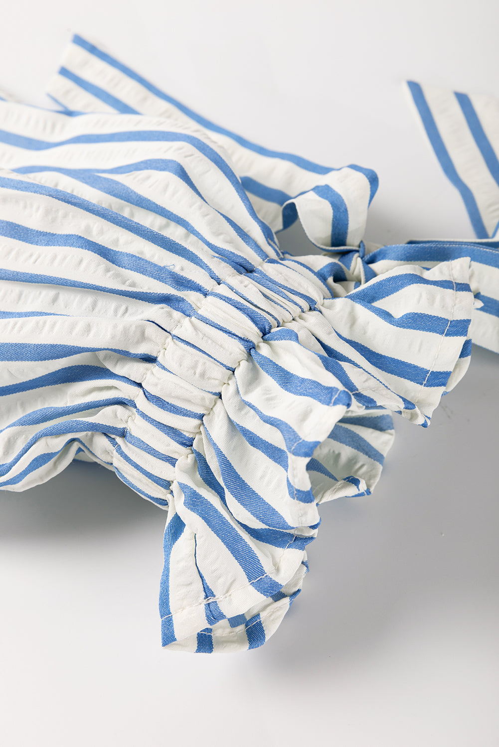 Sky Blue Stripe Knotted Bracelet Sleeve Notched Neck Shift Mini Dress Mini Dresses JT's Designer Fashion