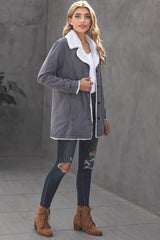 Gray Lapel Collar Button Fleece Jacket Jackets JT's Designer Fashion