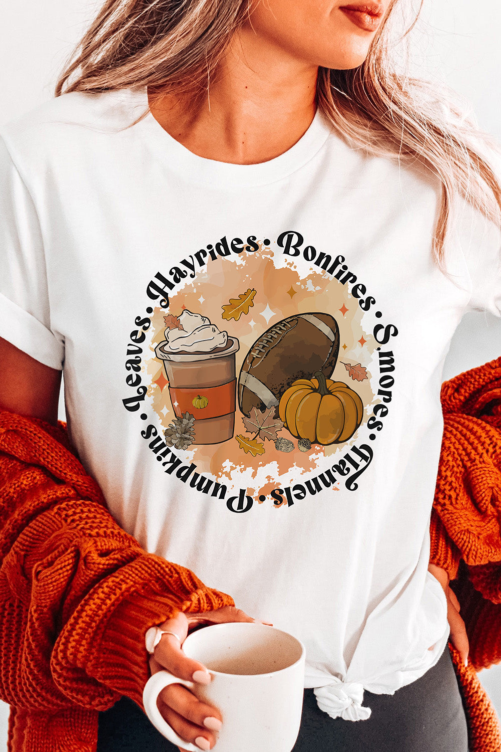White Pumpkin Rugby Graphic Print Short Sleeve Top Graphic Tees JT's Designer Fashion