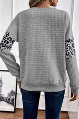 Gray Leopard Quilted Patchwork Crew Neck Sweatshirt Sweatshirts & Hoodies JT's Designer Fashion