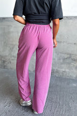 Pink Plaid Print Drawstring High Waist Wide Leg Casual Pants Pants & Culotte JT's Designer Fashion