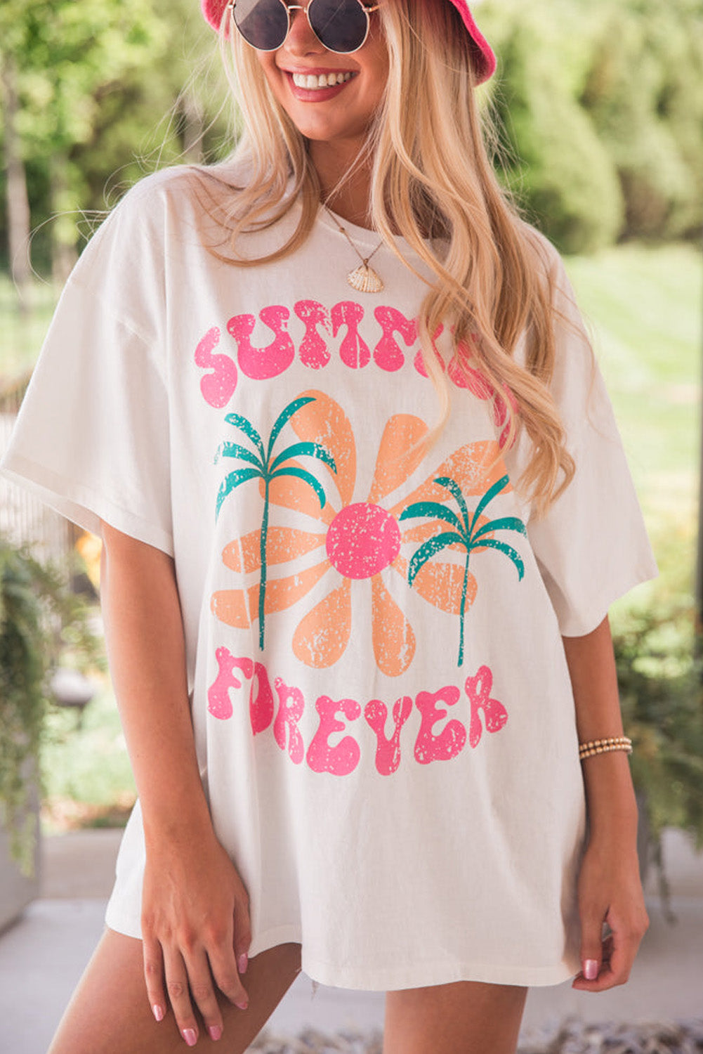 White SUMMER FOREVER Flower Graphic T Shirt Graphic Tees JT's Designer Fashion