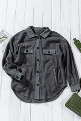 Gray Turn Down Collar Buttoned Shirt Jacket Jackets JT's Designer Fashion