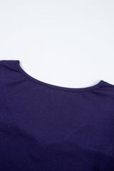 Blue Stripe Colorblock Button Decor Long Sleeve V Neck Top Long Sleeve Tops JT's Designer Fashion