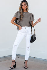 Sleet Solid Color Textured Flutter Sleeve Top Blouses & Shirts JT's Designer Fashion