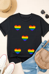Black Heart Print Crew Neck Chic T Shirt Graphic Tees JT's Designer Fashion