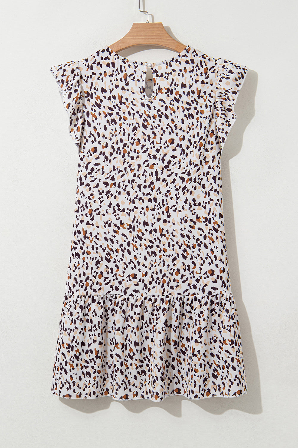 Khaki Leopard Ruffled Flutter Sleeve Keyhole Back Mini Dress Mini Dresses JT's Designer Fashion