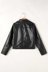 Black PU Leather Lapel Collar Zipper Jacket Jackets JT's Designer Fashion