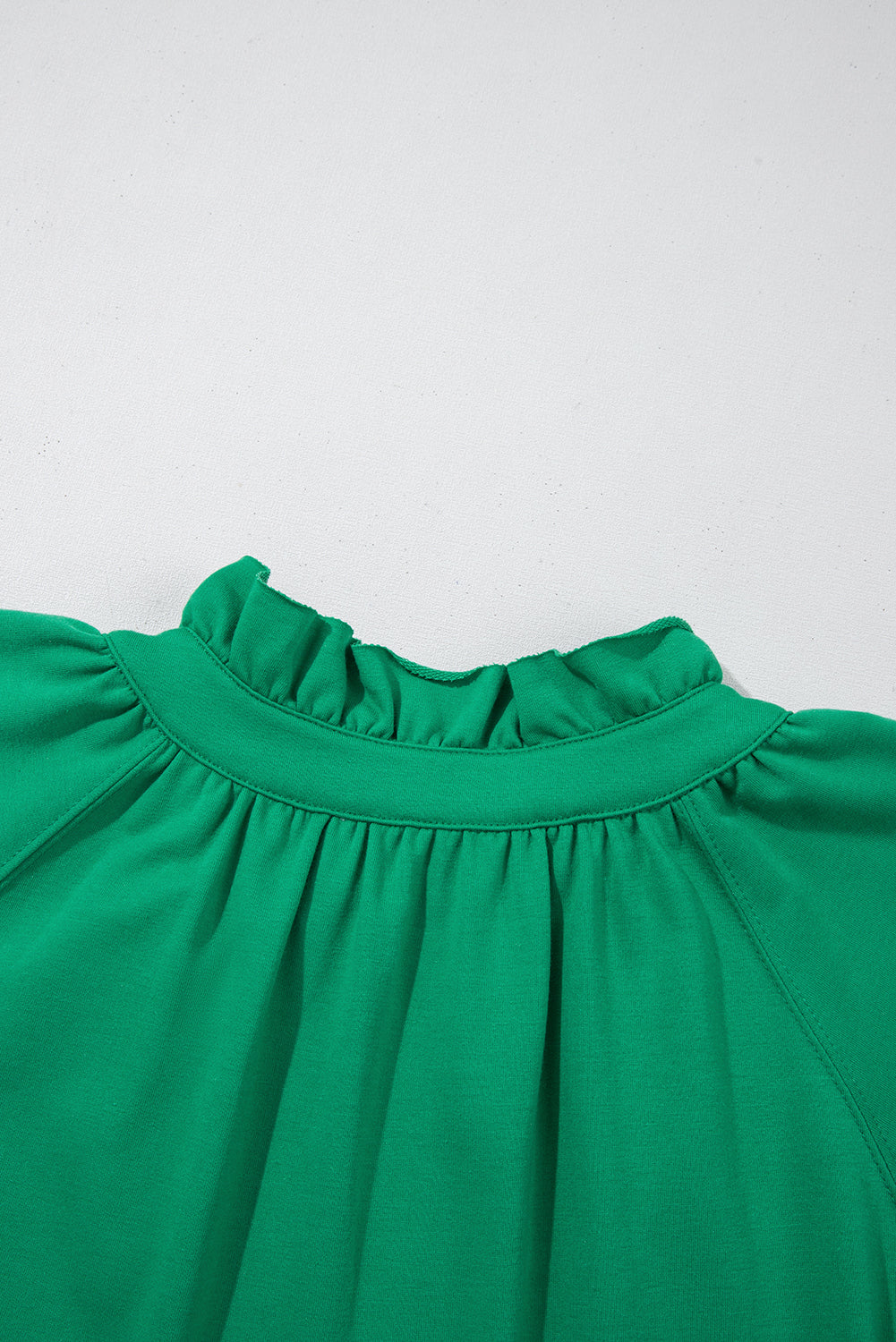 Sea Green Half Zip Puff Sleeve Top and Ruffled Shorts Set Short Sets JT's Designer Fashion