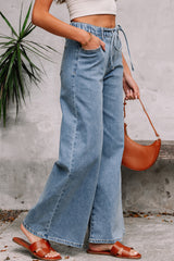 Dusk Blue Medium Wash Super Wide Leg Denim Pants Jeans JT's Designer Fashion