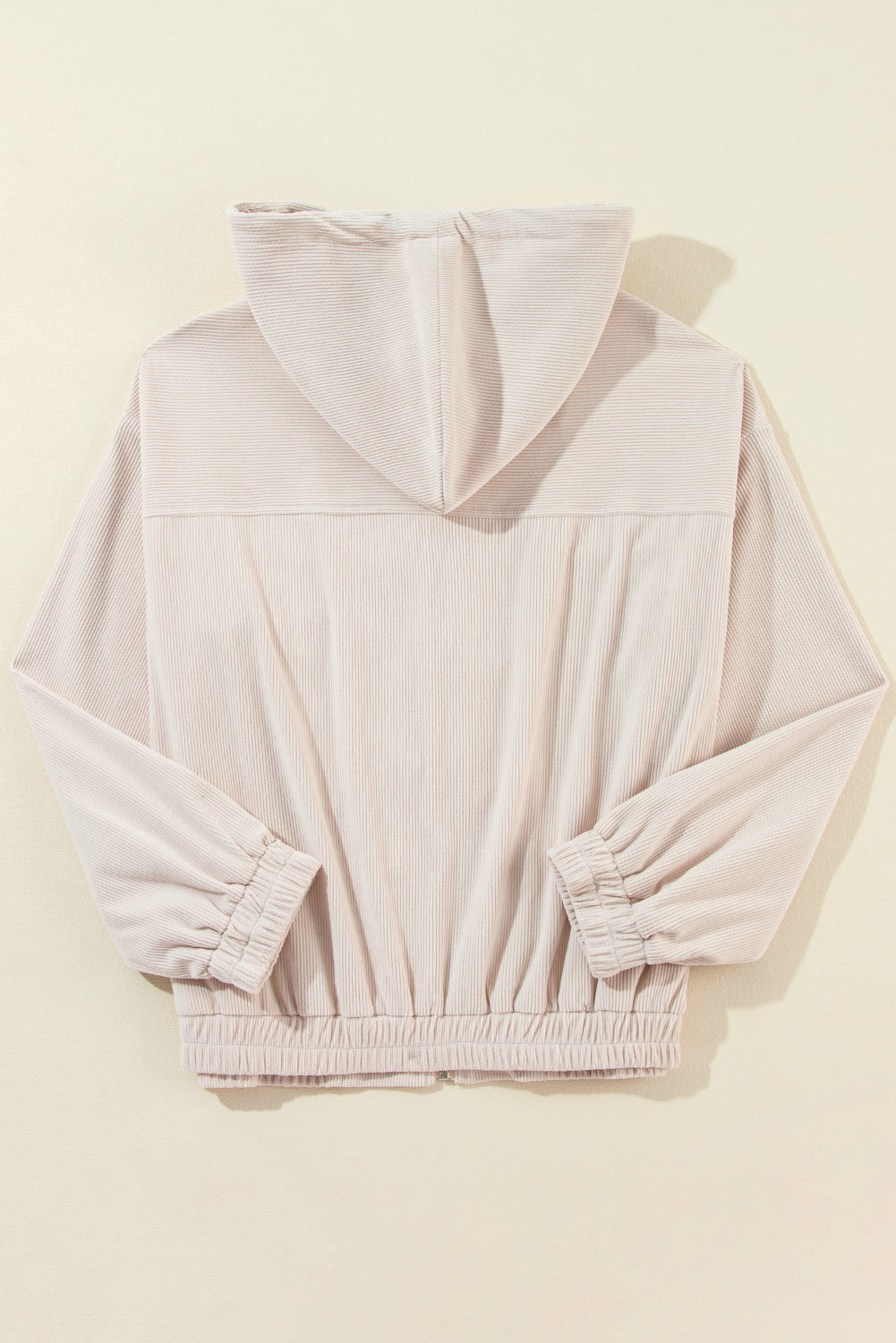 White Corduroy Drawstring Hooded Pocket Zip Up Jacket Jackets JT's Designer Fashion