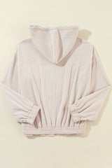 White Corduroy Drawstring Hooded Pocket Zip Up Jacket Jackets JT's Designer Fashion