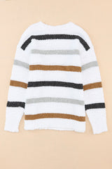 Striped Popcorn Knit Sweater Sweaters JT's Designer Fashion