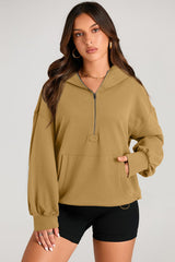 Brown Solid Kangaroo Pocket Half Zipper Oversized Hoodie Sweatshirts & Hoodies JT's Designer Fashion