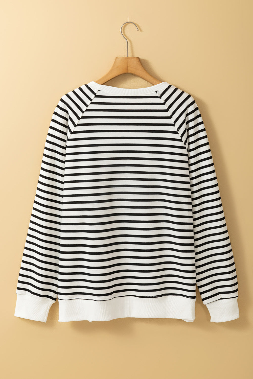 Black Stripe Raglan Sleeve Side Slits Loose Sweatshirt Sweatshirts & Hoodies JT's Designer Fashion