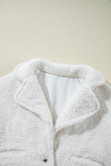 Beige Faux Fur Button Pocketed Lapel Collar Jacket Jackets JT's Designer Fashion