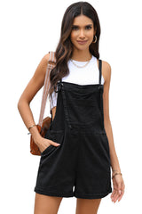 Black Grommet Tie Straps Casual Denim Romper Bottoms JT's Designer Fashion