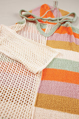 DEAR-LOVER Beige Oversized Colorblock V Neck Hooded Sweater Sweaters JT's Designer Fashion