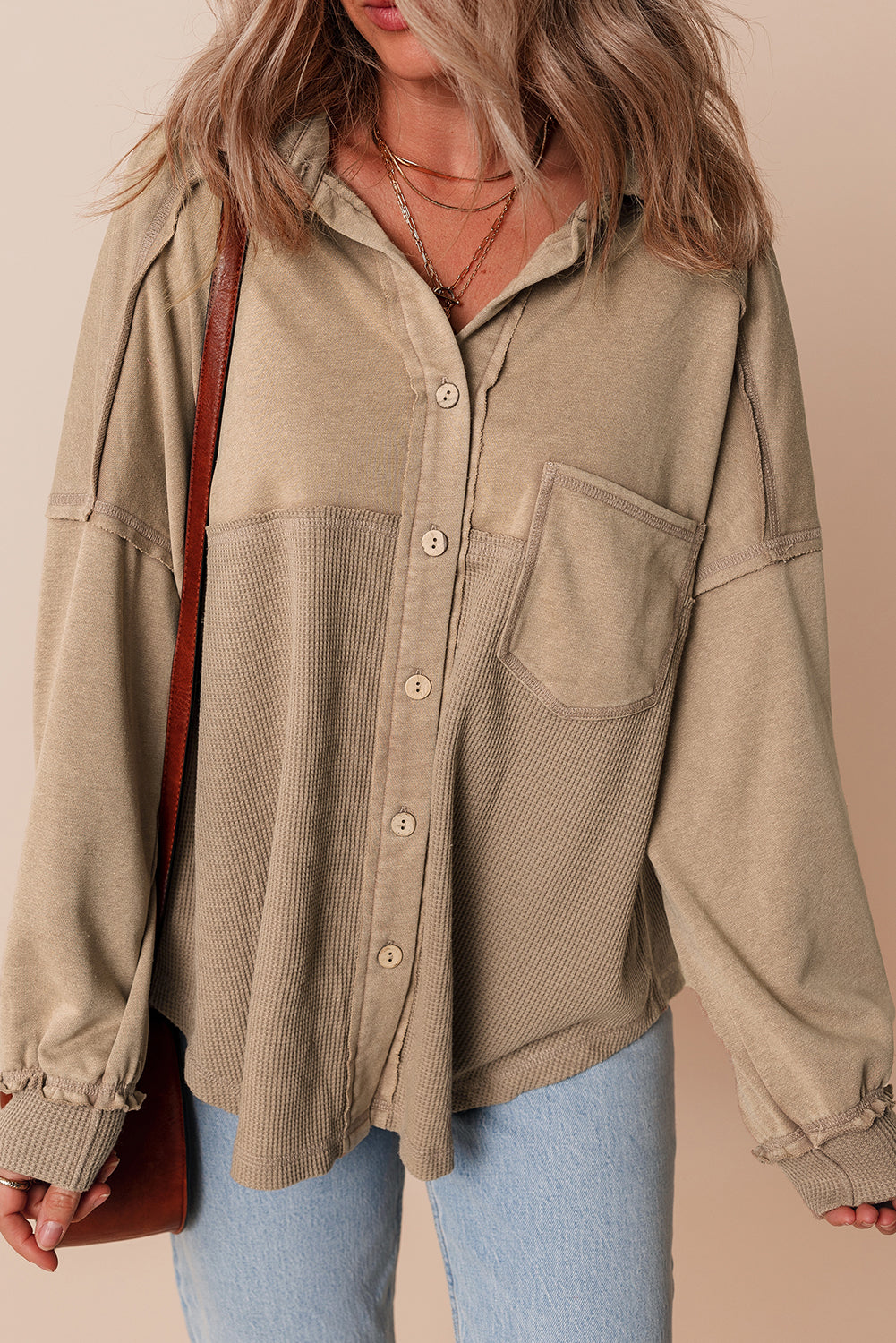 Goat Mineral Wash Textured Patchwork Loose Fit Shacket Goat 65%Polyester+35%Cotton Jackets JT's Designer Fashion
