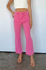 Pink Ankle-length Flare Leg Raw Hem Jeans Jeans JT's Designer Fashion