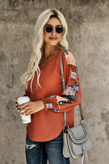 Orange Contrast Eyelet Thermal Knit Top Long Sleeve Tops JT's Designer Fashion
