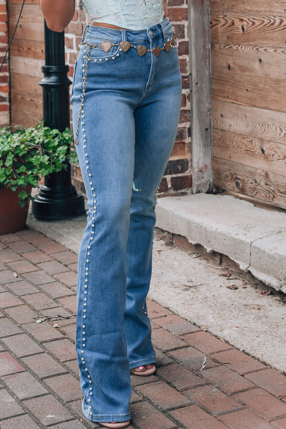 Dusk Blue Pearl Boot Cut Denim Jeans Jeans JT's Designer Fashion