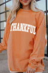 Orange THANKFUL Crew Neck Pullover Sweatshirt Graphic Sweatshirts JT's Designer Fashion