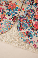 Beige Vintage Paisley Floral Printed Sherpa Lined Hooded Jacket Jackets JT's Designer Fashion
