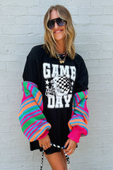 Black GAME DAY Checkerboard Rugby Football Helmet T Shirt Graphic Tees JT's Designer Fashion