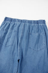 Dusk Blue Drawstring Waist Pocketed Plus Size Denim Joggers Plus Size Bottoms JT's Designer Fashion